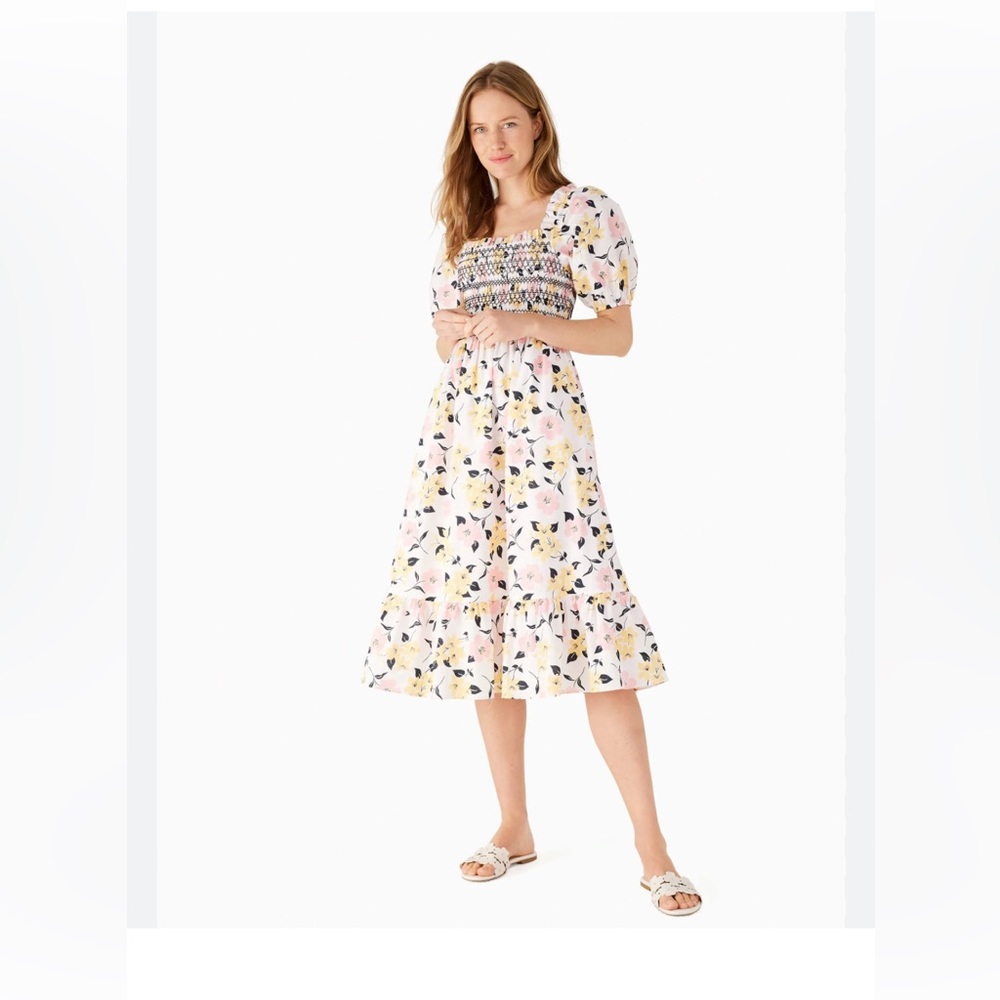 Kate Spade Lily Blooms Smocked Midi Dress